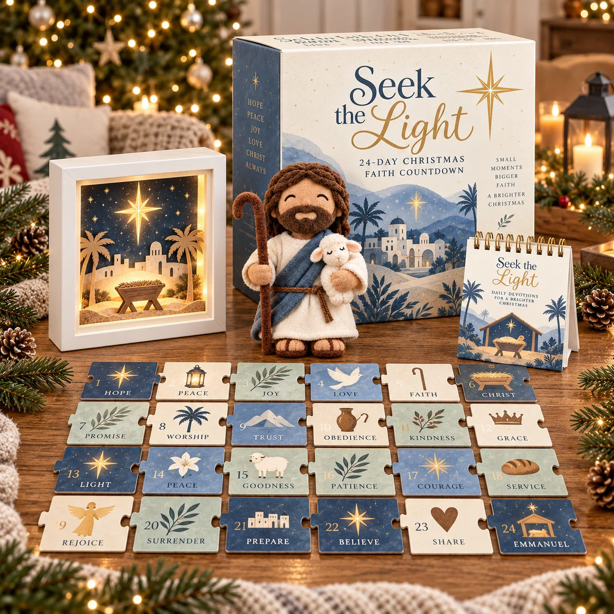 Advent Calendar Christian 24-Day Illuminated Nativity Scene