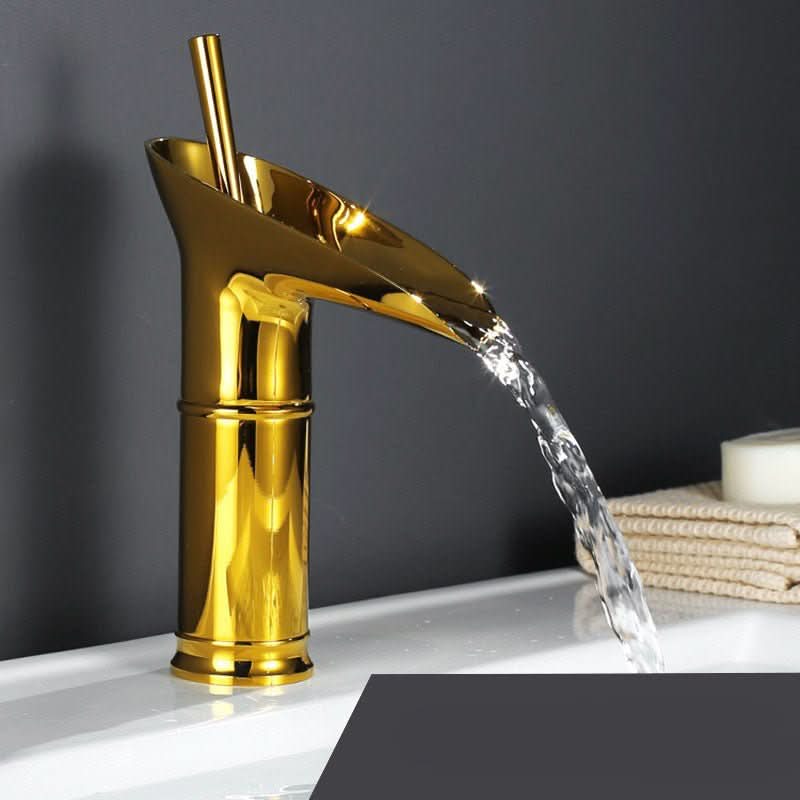 Brass Deck-Mounted Bathroom Faucet with Waterfall Spout