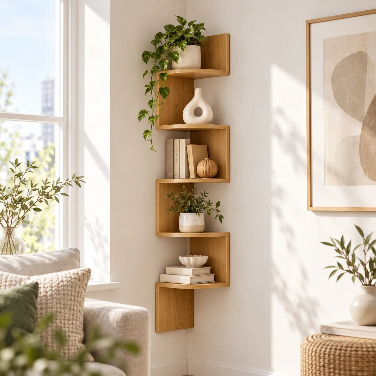 Corner Wall Shelf Multi-Tier Space-Saving