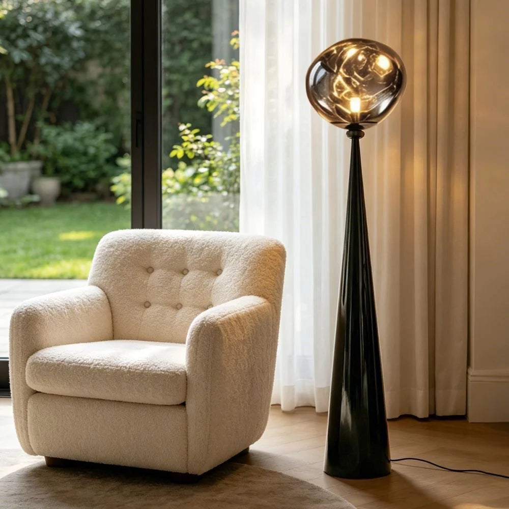 Floor Lamp Glass Globe Three-Color Dimming Remote Control