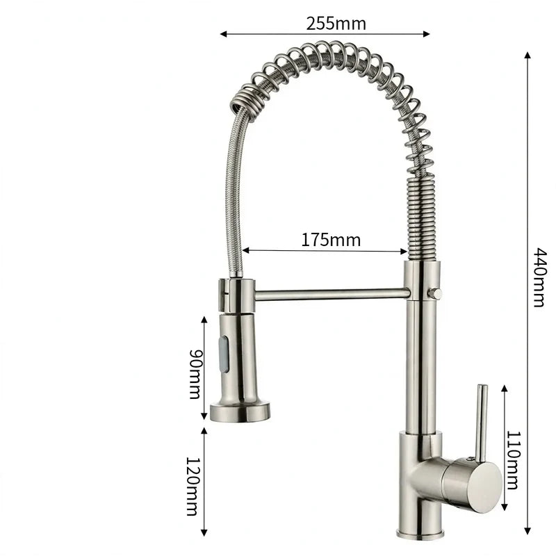 Kitchen Faucet Pull-Out Sprayer Stainless Steel Single-Lever Control