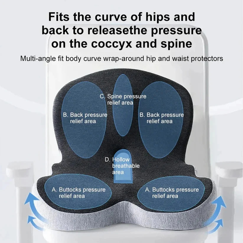 Seat Cushion High-Density Memory Foam Attached Backrest Non-Slip Base
