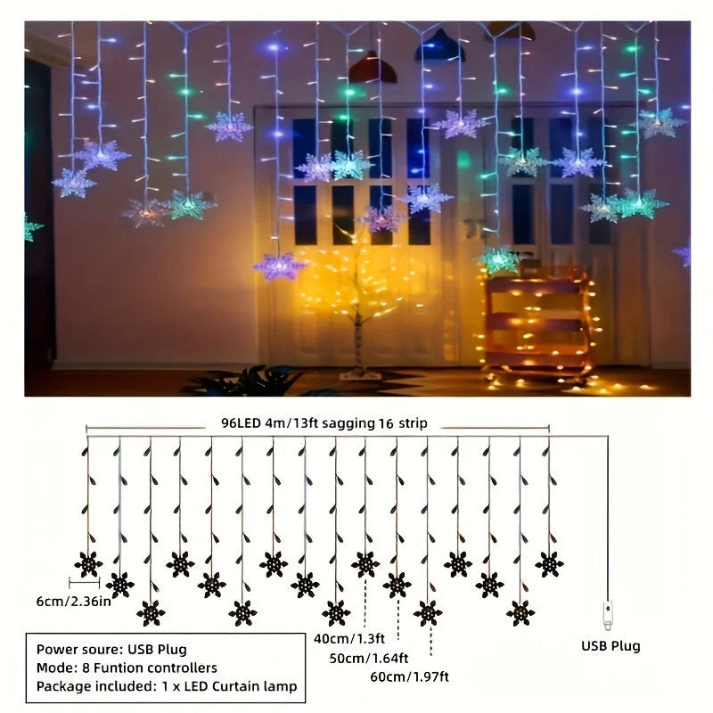 Snowflake String Lights USB Powered 13.1 Ft Length