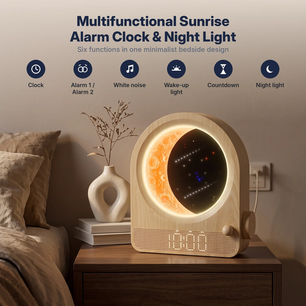 Sunrise Alarm Clock 3D Moon Lamp Dual Alarms