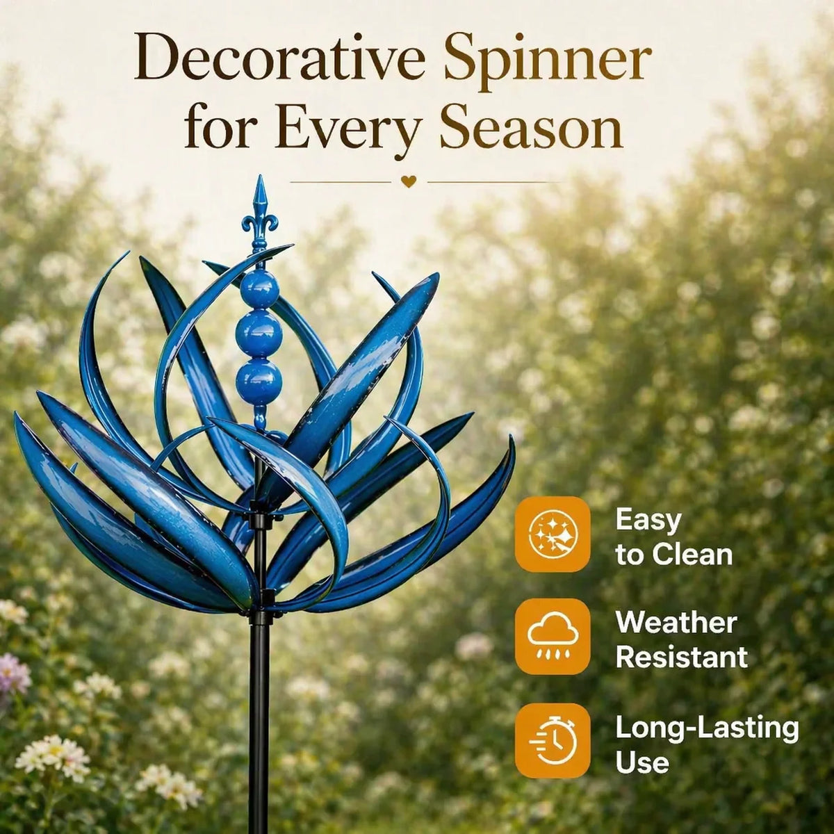 Wind Spinner Metal Lotus Design 35.4 Inch tall