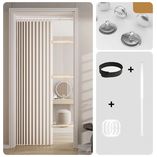 Accordion Door Curtain Magnetic Closure No-Drill Installation