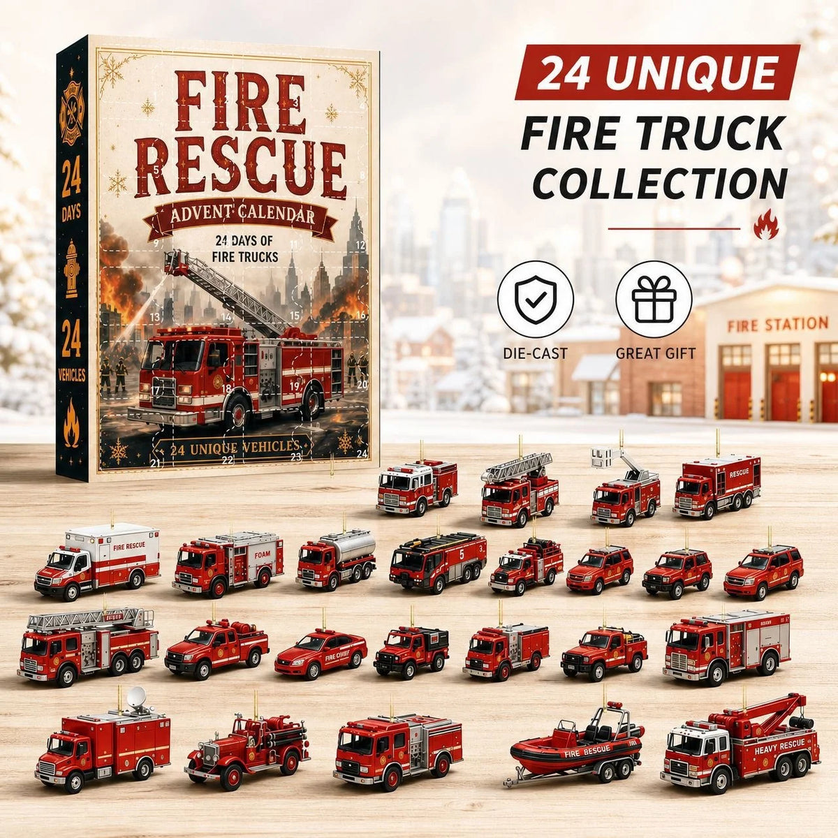 Advent Calendar 24 Vehicle Charms Plastic Ornaments