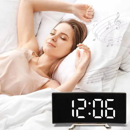 Alarm Clock Curved Mirror LED Display Silent Operation