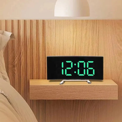 Alarm Clock Curved Mirror LED Display Silent Operation