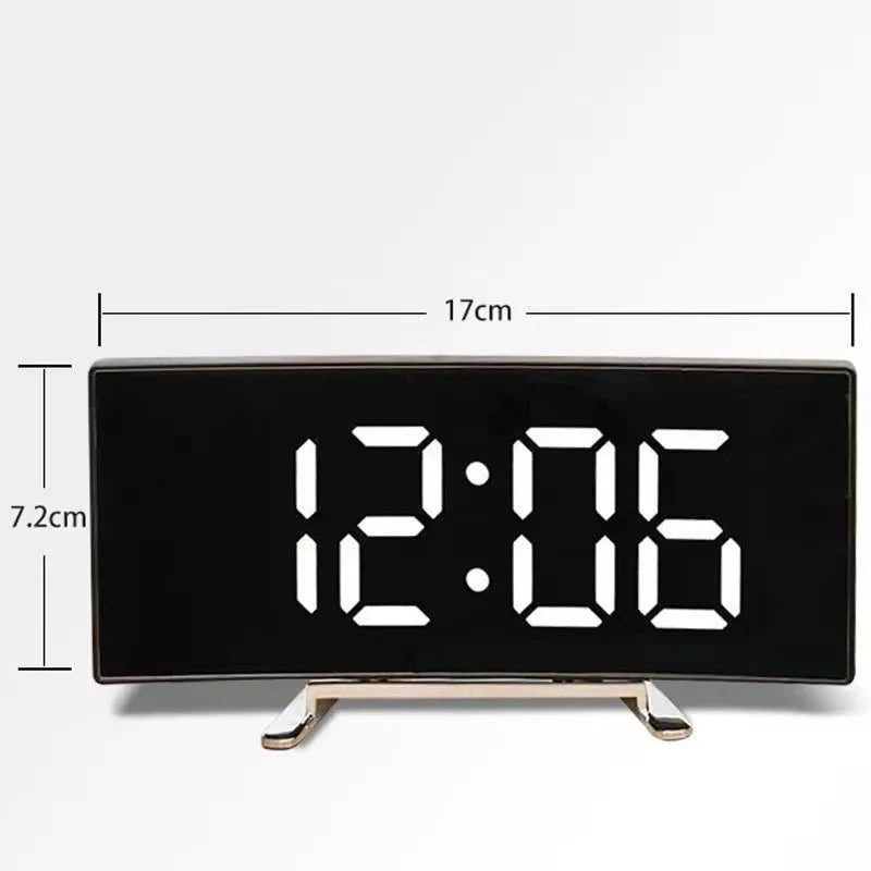 Alarm Clock Curved Mirror LED Display Silent Operation