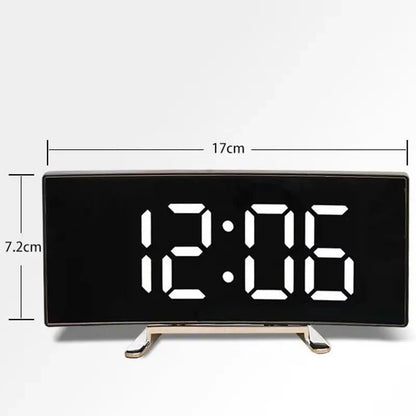 Alarm Clock Curved Mirror LED Display Silent Operation