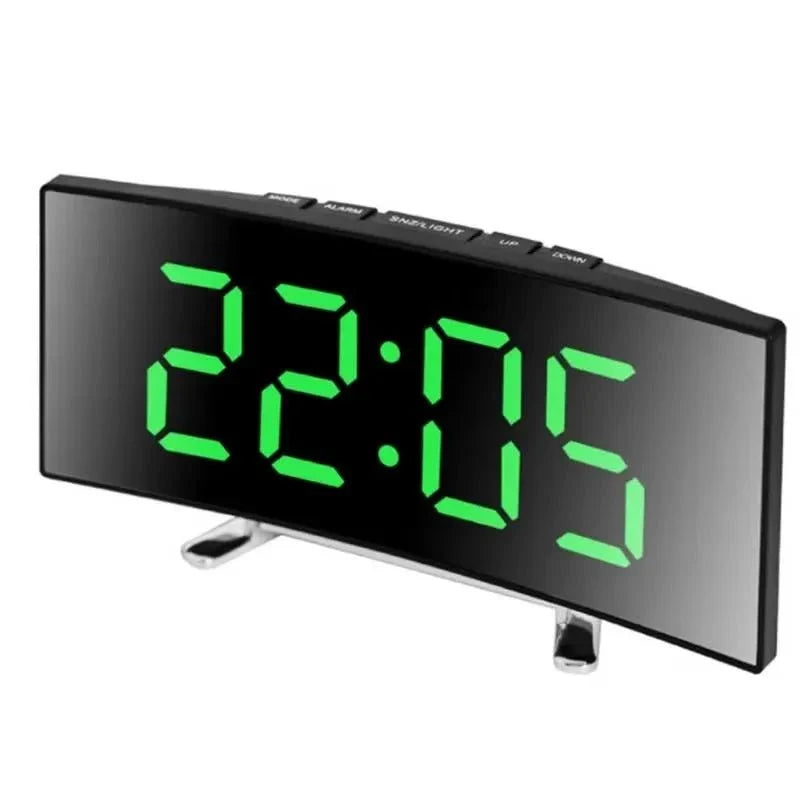 Alarm Clock Curved Mirror LED Display Silent Operation