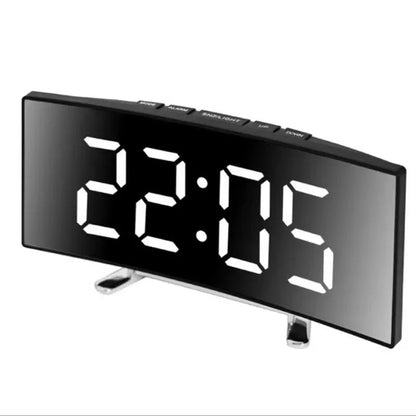 Alarm Clock Curved Mirror LED Display Silent Operation