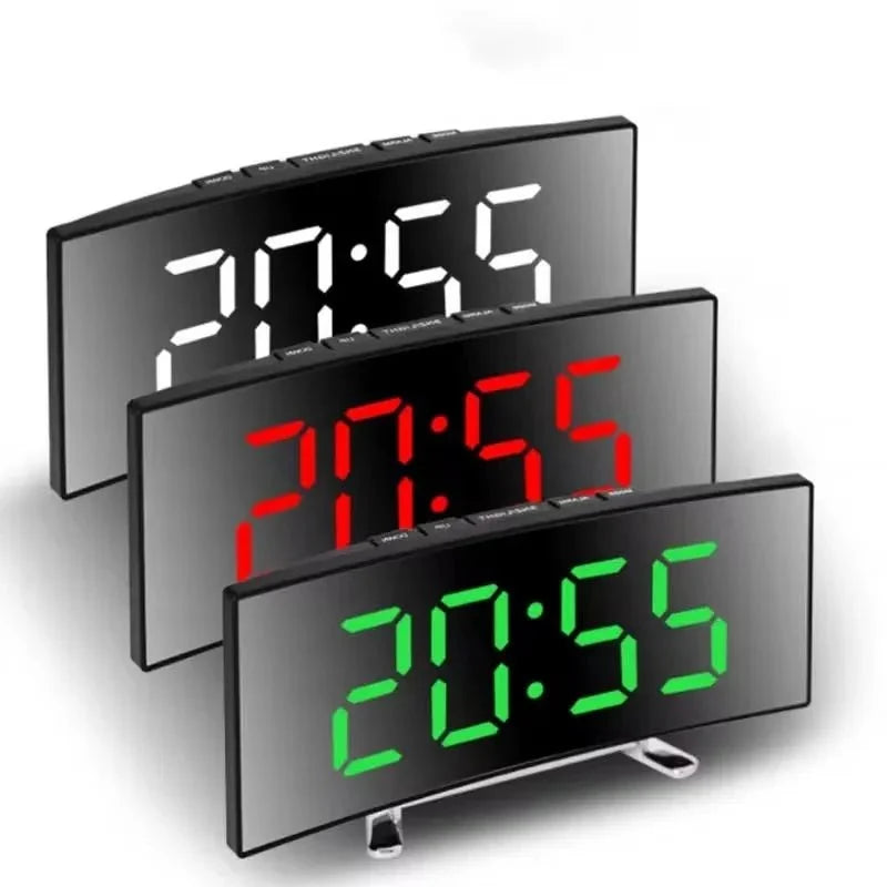 Alarm Clock Curved Mirror LED Display Silent Operation