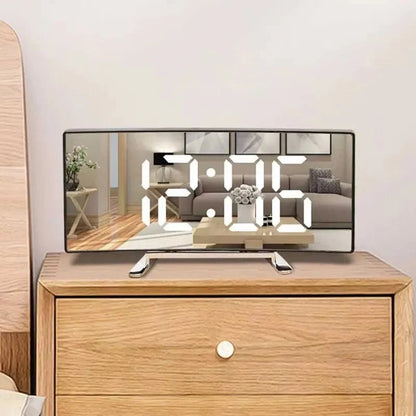 Alarm Clock Curved Mirror LED Display Silent Operation