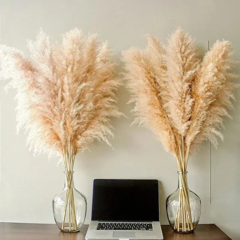 Artificial Pampas Grass Stems Plastic Natural Look 25.6-Inch Set of 5 or 10