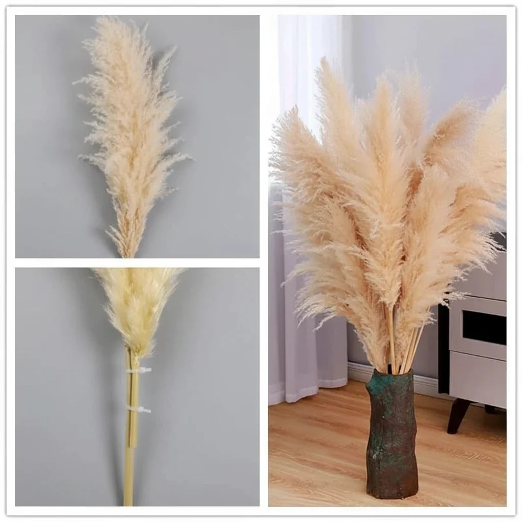 Artificial Pampas Grass Stems Plastic Natural Look 25.6-Inch Set of 5 or 10