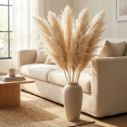 Artificial Pampas Grass Stems Plastic Natural Look 25.6-Inch Set of 5 or 10