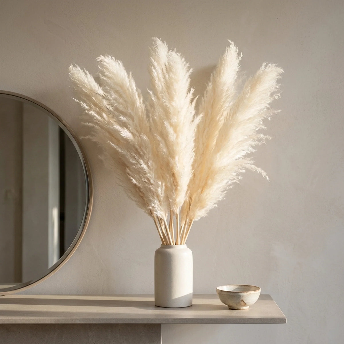 Artificial Pampas Grass Stems Plastic Natural Look 25.6-Inch Set of 5 or 10