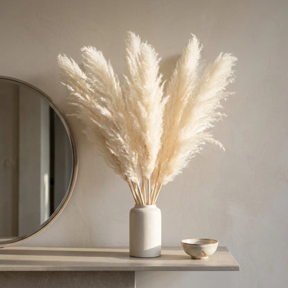 Artificial Pampas Grass Stems Plastic Natural Look 25.6-Inch Set of 5 or 10