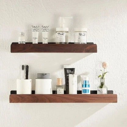 Bathroom Wall Shelf Wood Finish Self-Adhesive Moisture-Resistant