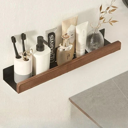 Bathroom Wall Shelf Wood Finish Self-Adhesive Moisture-Resistant