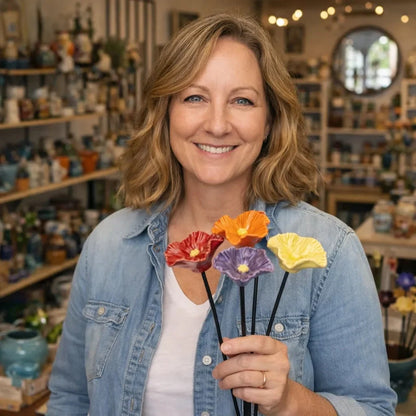 Bee Watering Stakes Glazed Ceramic Flower Cups