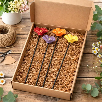 Bee Watering Stakes Glazed Ceramic Flower Cups