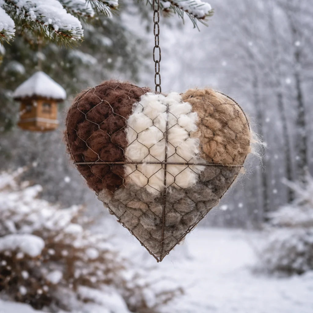 Bird Nesting Material Holder Heart-Shaped Alpaca Fiber Weatherproof