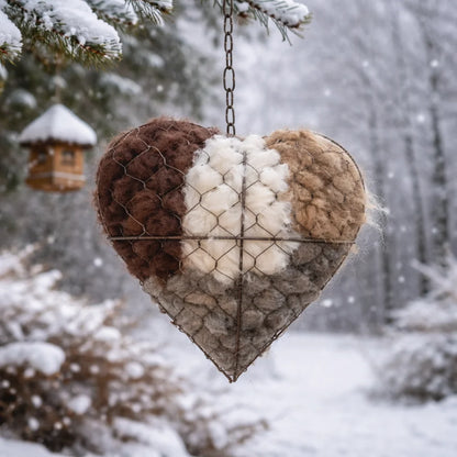 Bird Nesting Material Holder Heart-Shaped Alpaca Fiber Weatherproof