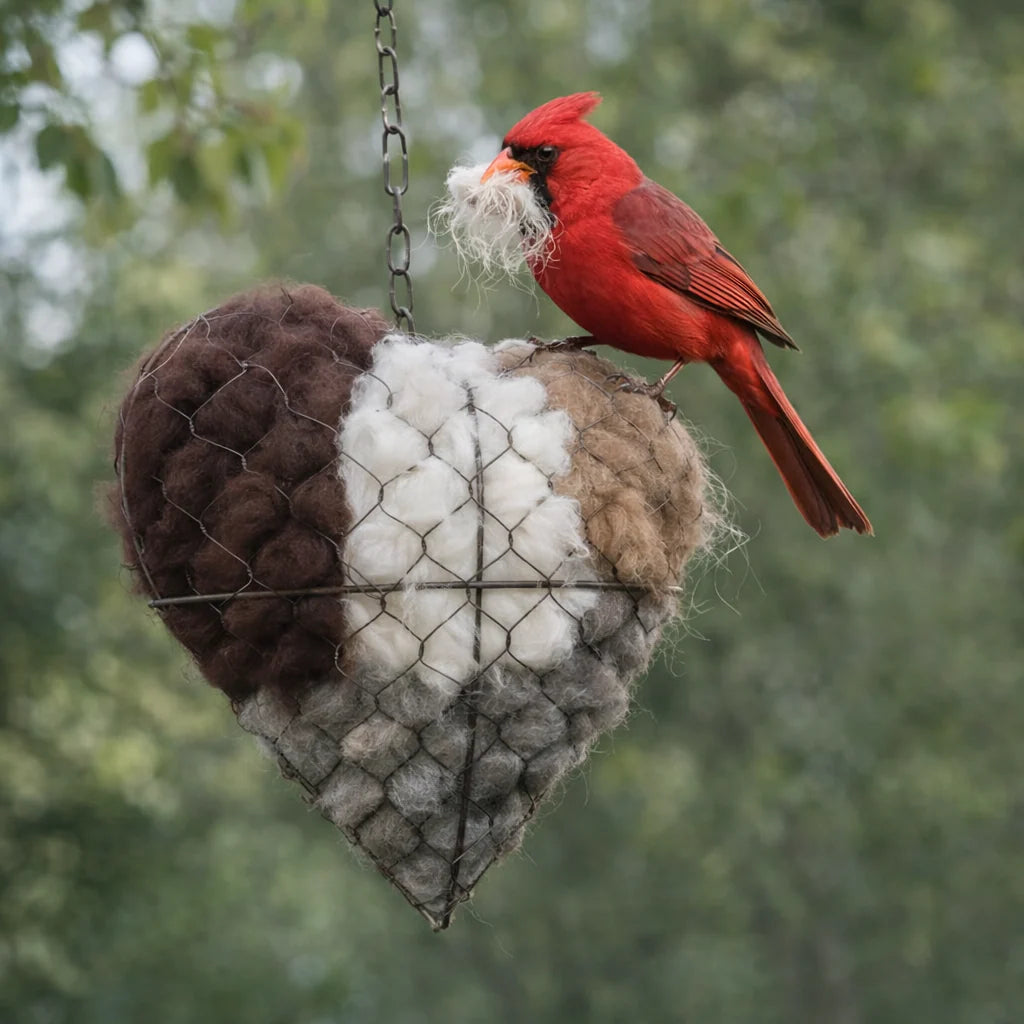 Bird Nesting Material Holder Heart-Shaped Alpaca Fiber Weatherproof