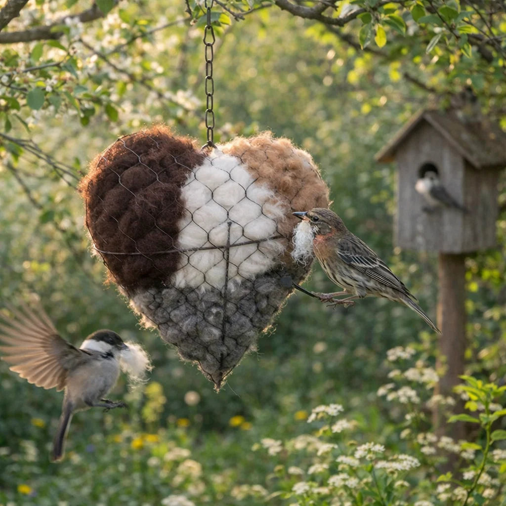 Bird Nesting Material Holder Heart-Shaped Alpaca Fiber Weatherproof