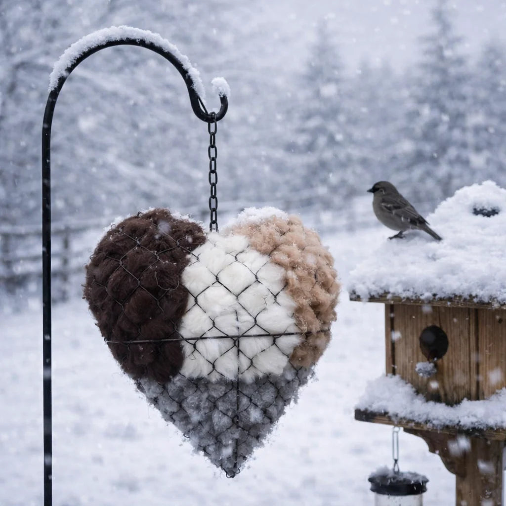 Bird Nesting Material Holder Heart-Shaped Alpaca Fiber Weatherproof