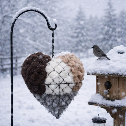 Bird Nesting Material Holder Heart-Shaped Alpaca Fiber Weatherproof
