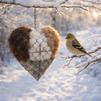 Bird Nesting Material Holder Heart-Shaped Alpaca Fiber Weatherproof
