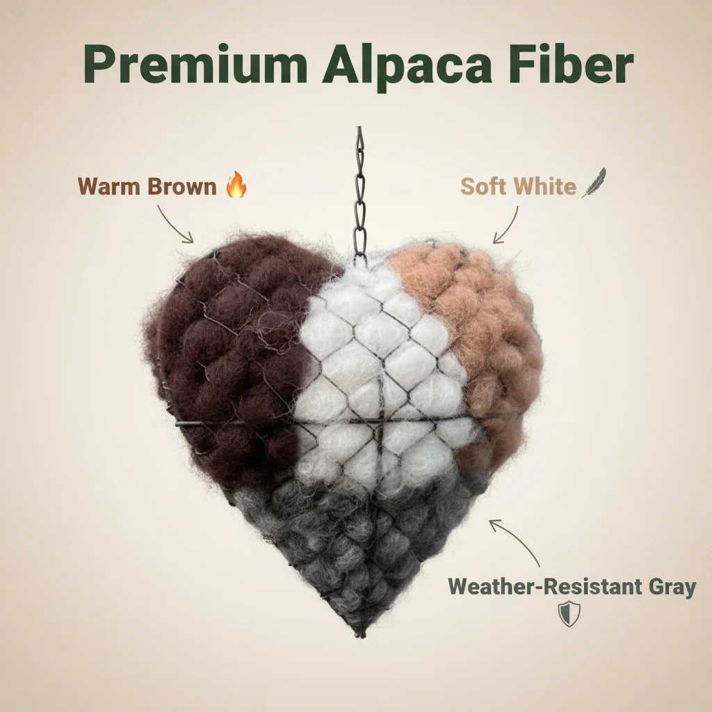 Bird Nesting Material Holder Heart-Shaped Alpaca Fiber Weatherproof