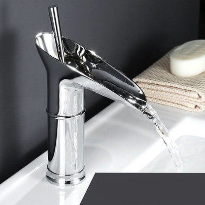 Brass Deck-Mounted Bathroom Faucet with Waterfall Spout