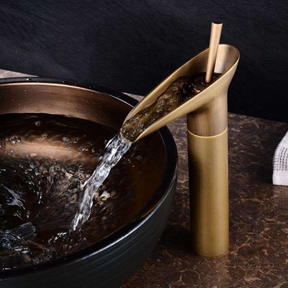 Brass Deck-Mounted Bathroom Faucet with Waterfall Spout