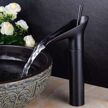 Brass Deck-Mounted Bathroom Faucet with Waterfall Spout