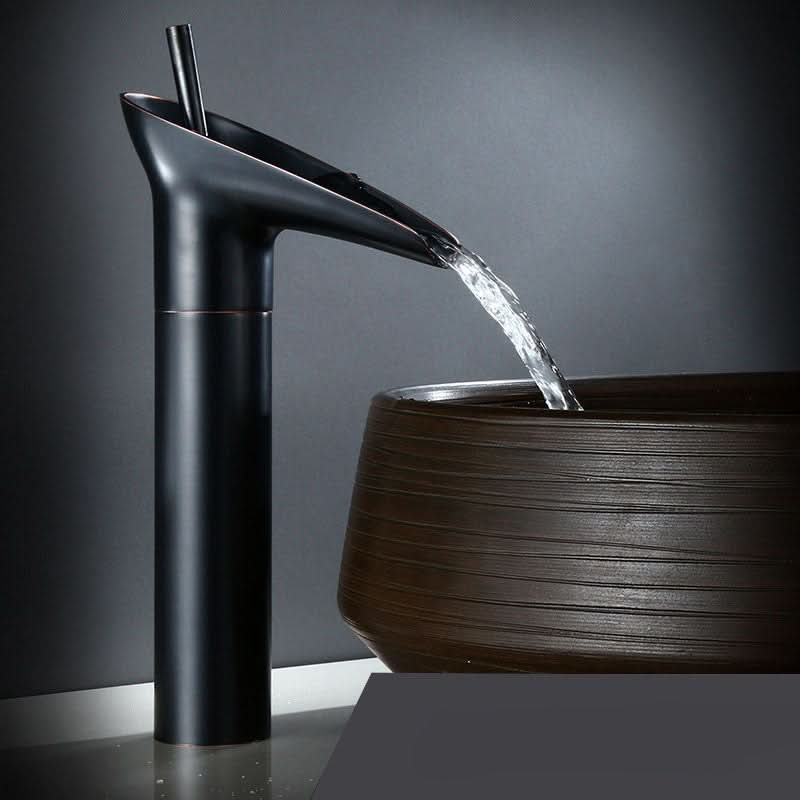 Brass Deck-Mounted Bathroom Faucet with Waterfall Spout