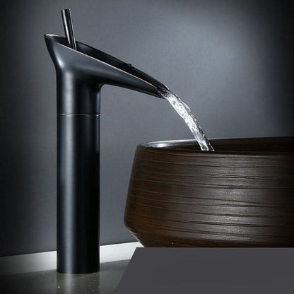Brass Deck-Mounted Bathroom Faucet with Waterfall Spout