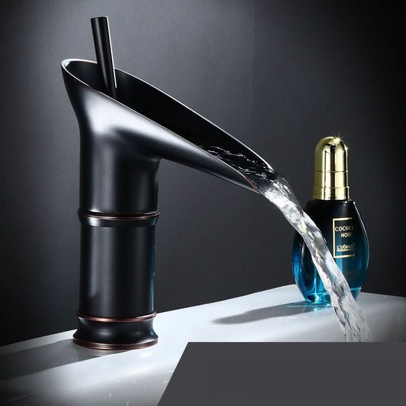 Brass Deck-Mounted Bathroom Faucet with Waterfall Spout