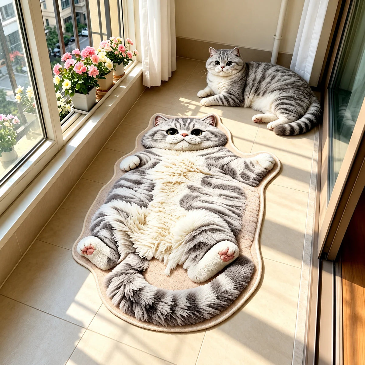 Cat Shaped Rug Soft Pile Non-Slip Washable