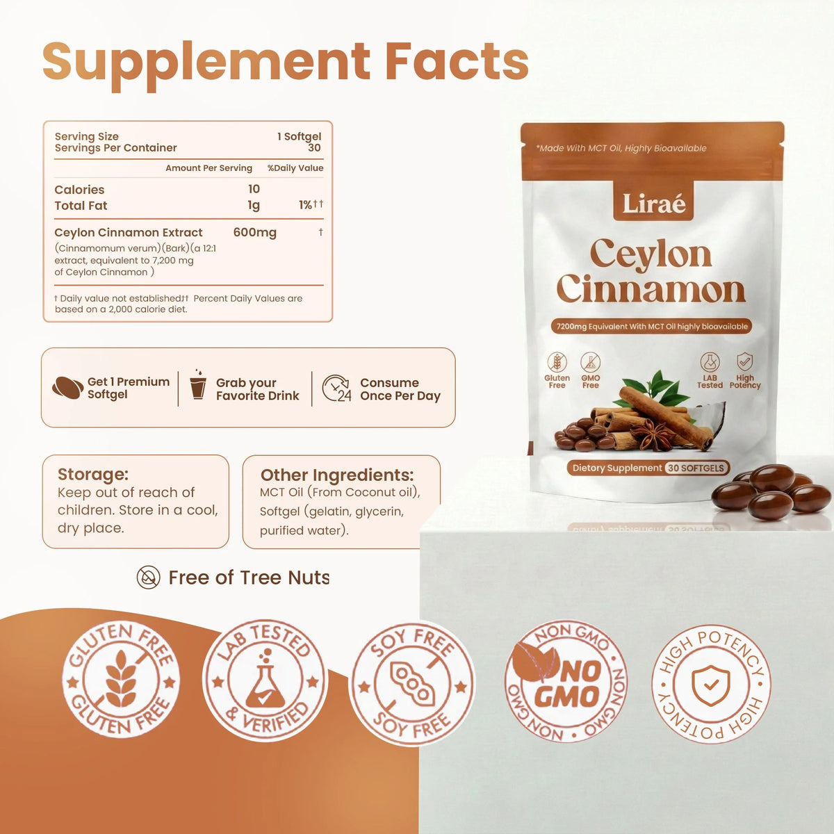 Ceylon Cinnamon Softgels 12:1 Concentrated Extract With MCT Oil