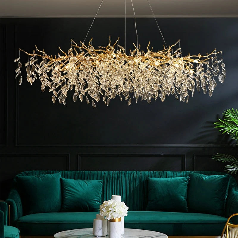 Chandelier Crystal Branch Design Brushed Aluminum Frame