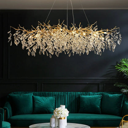 Chandelier Crystal Branch Design Brushed Aluminum Frame