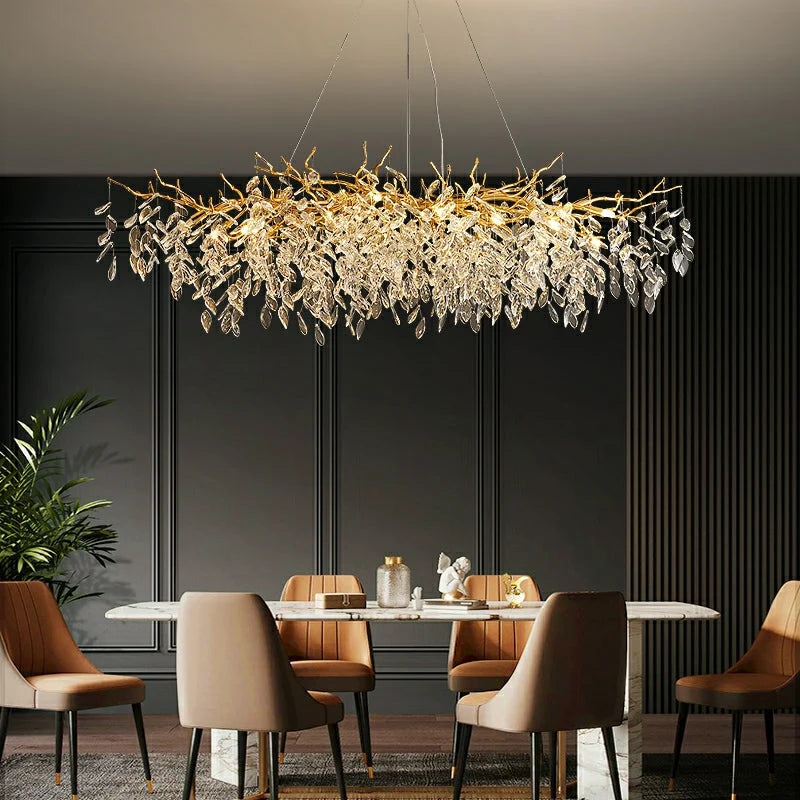 Chandelier Crystal Branch Design Brushed Aluminum Frame