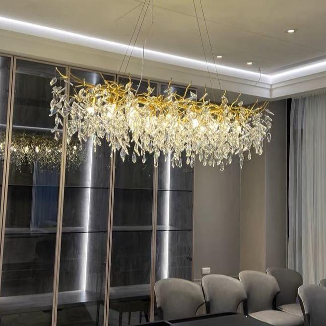 Chandelier Crystal Branch Design Brushed Aluminum Frame