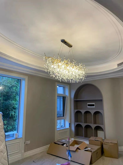 Chandelier Crystal Branch Design Brushed Aluminum Frame