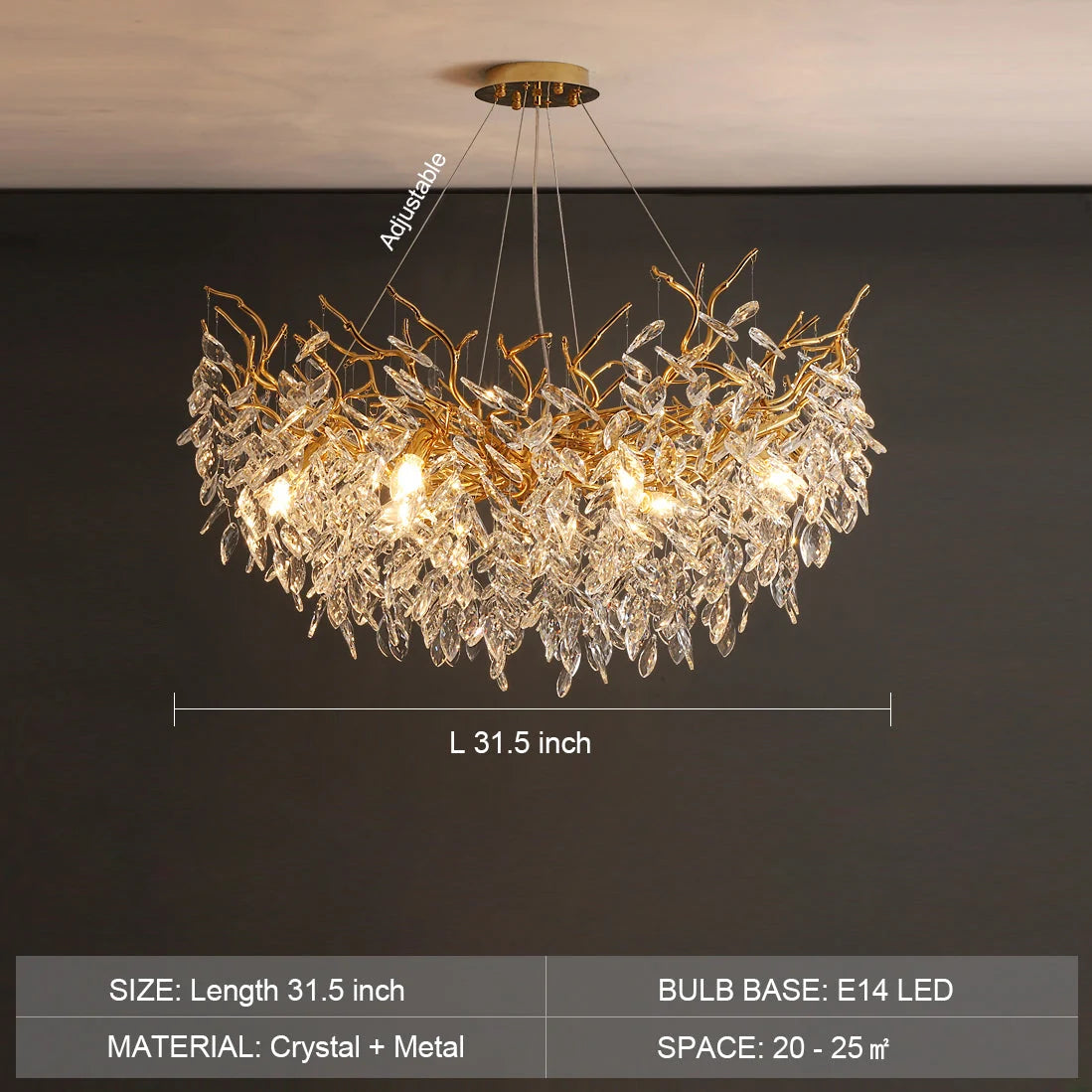 Chandelier Crystal Branch Design Brushed Aluminum Frame